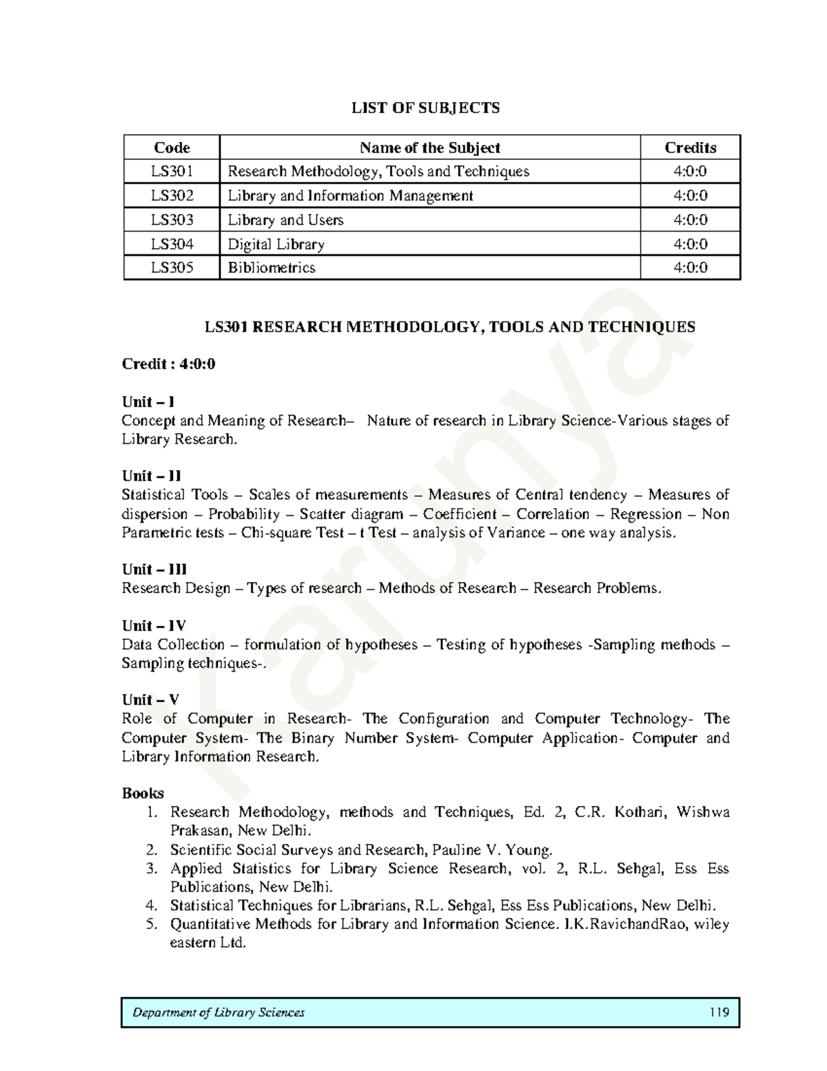 Library Science Course Overview: LS301, LS302, LS303, LS304, LS305 ...
