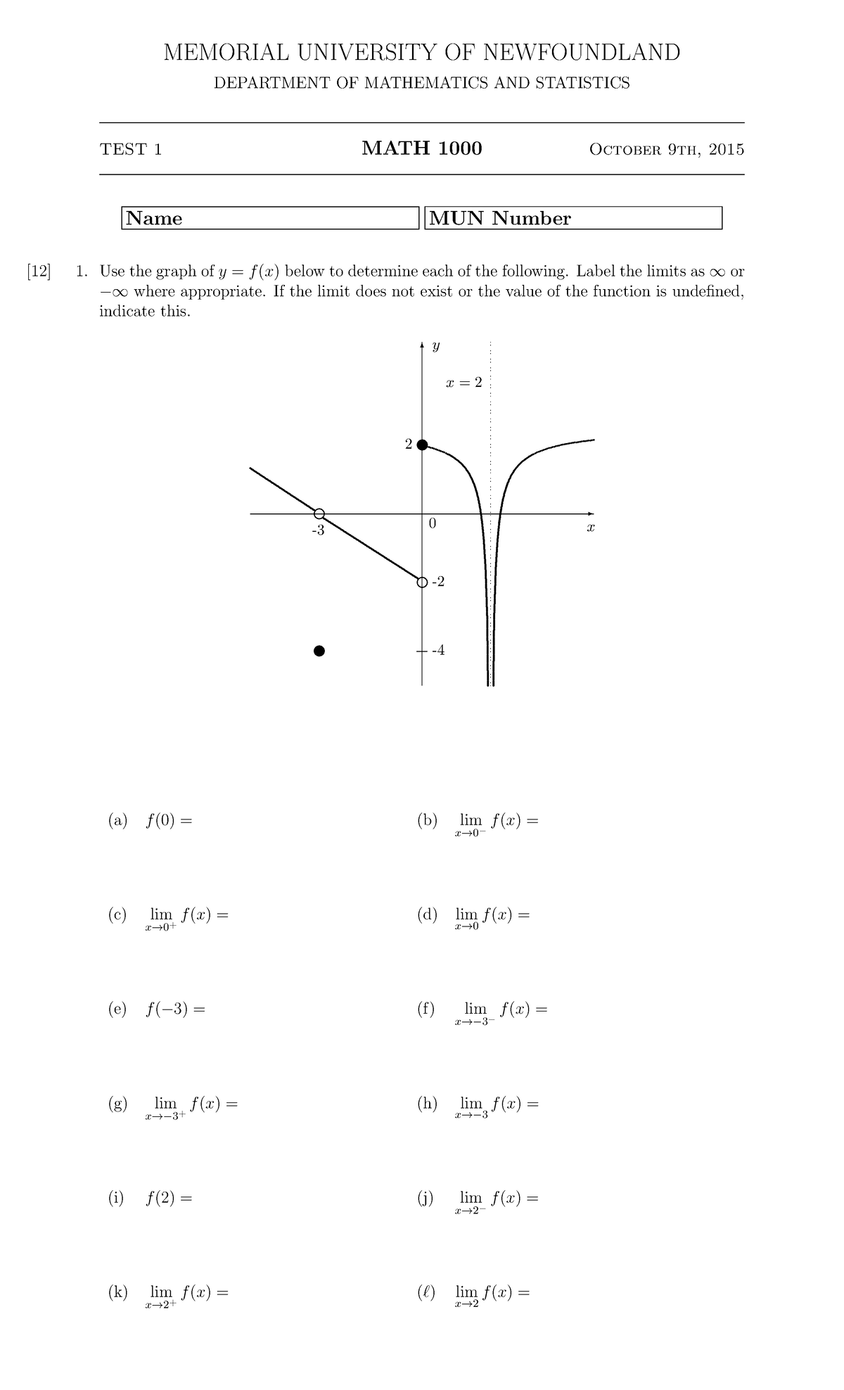 Test 1, 2, and 3 Solutions for MATH 1000 - Fall 2015 - Studocu