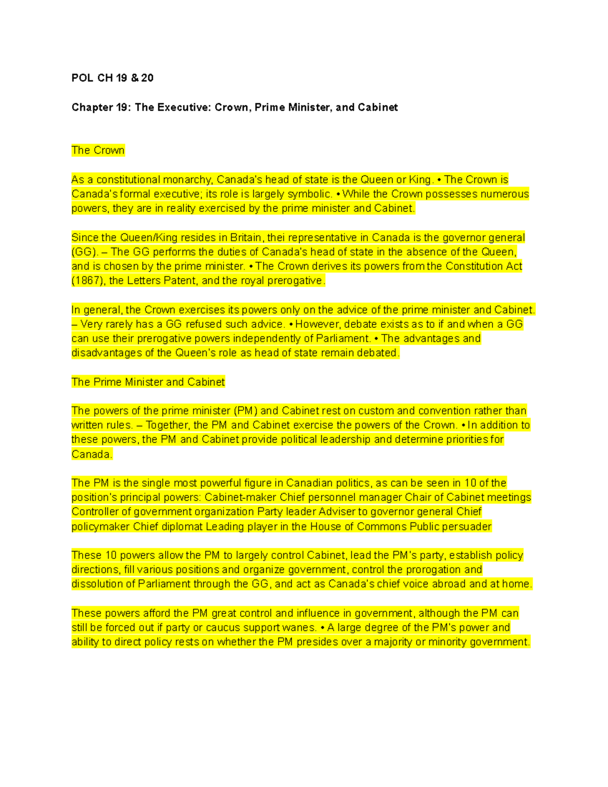 POL 101 Chapter 19 & 20 - Executive Power and Governance Notes - Studocu