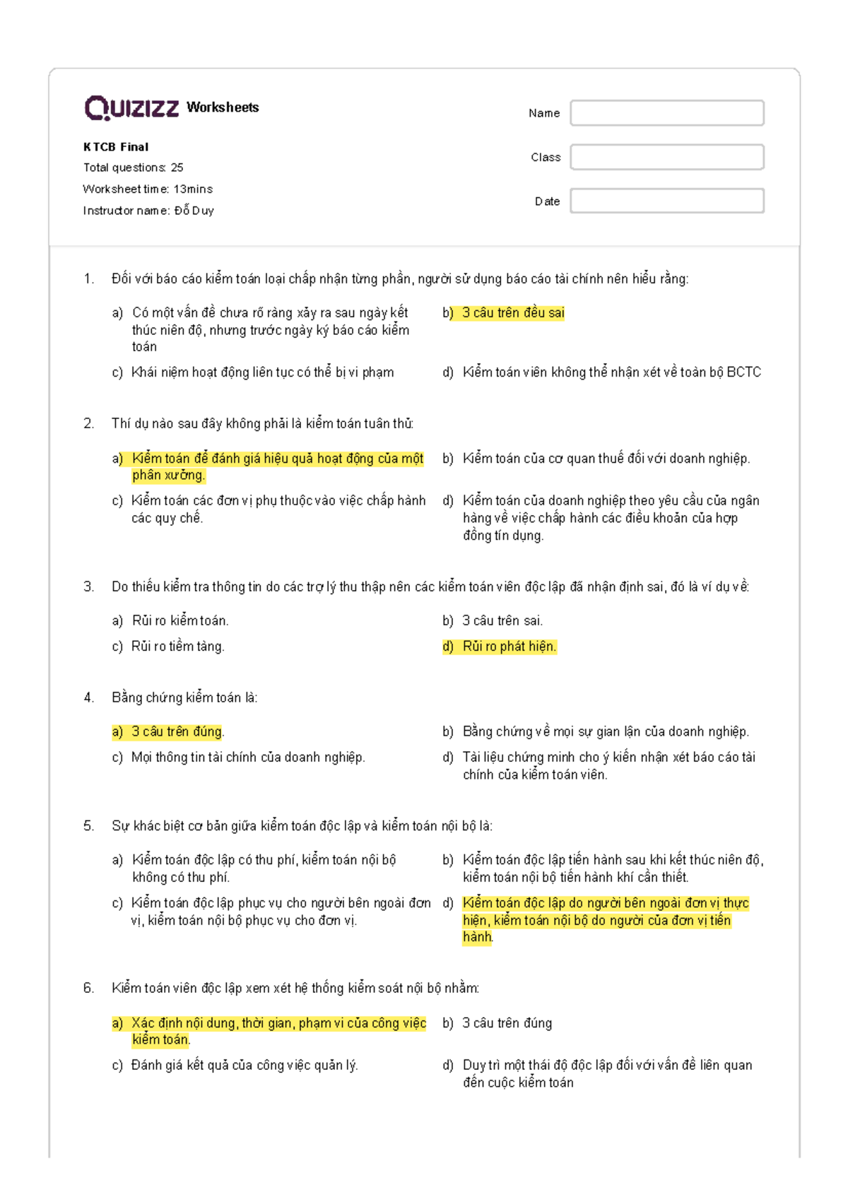 KTCB Final Exam Worksheet with Answer Keys and Questions - Studocu