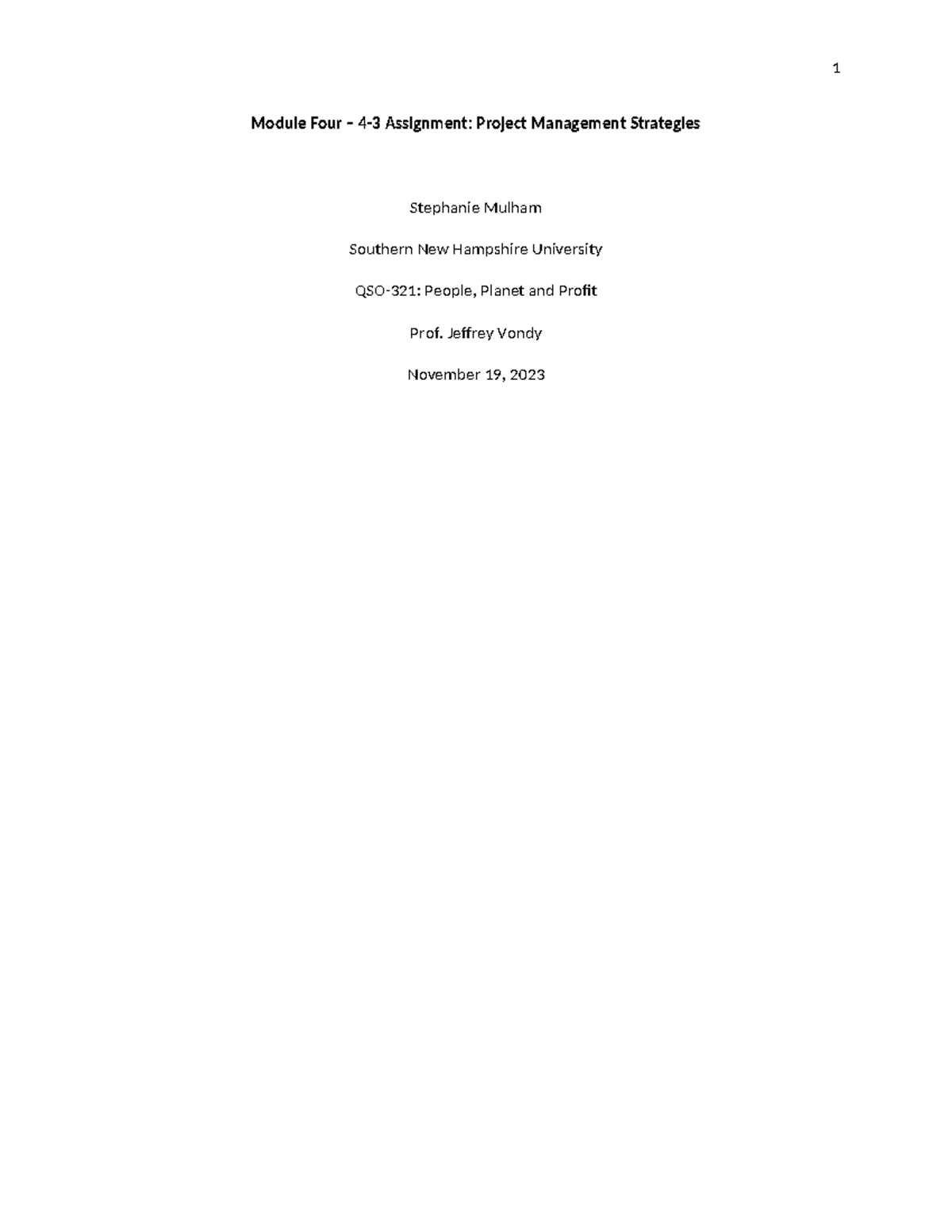 QSO 321­ Module Four- 4-3 Assignment - Module Four – 4-3 Assignment ...
