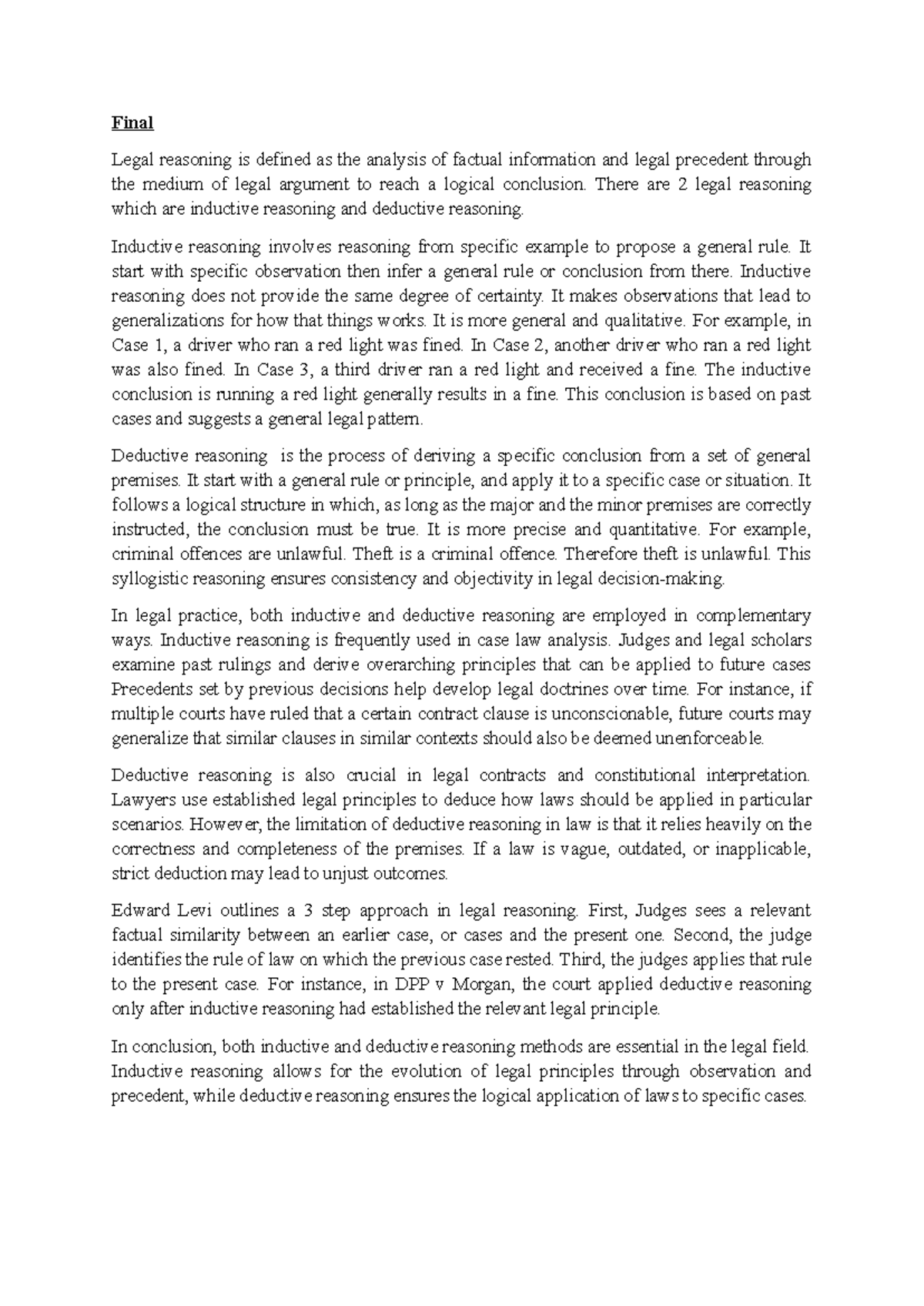 Final Exam Notes: Legal Reasoning and Its Applications - Studocu