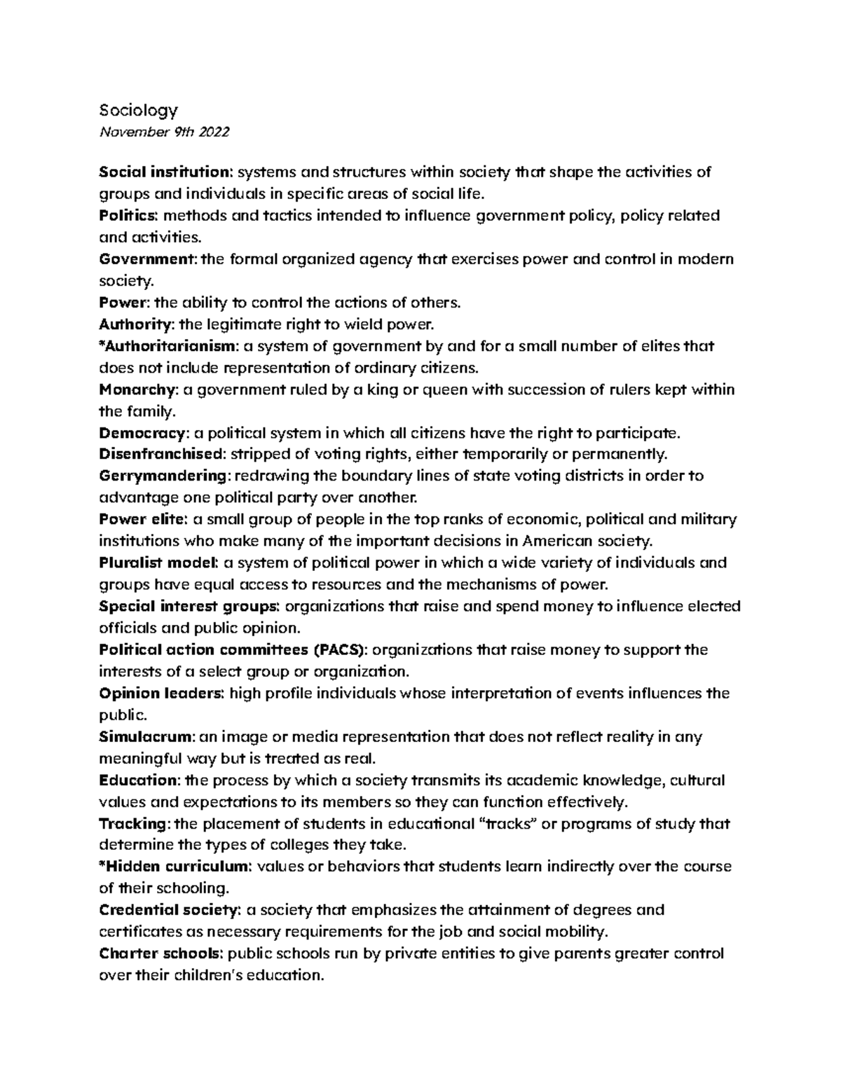 Sociology Chapter 10: Social Institutions and Political Dynamics - Studocu