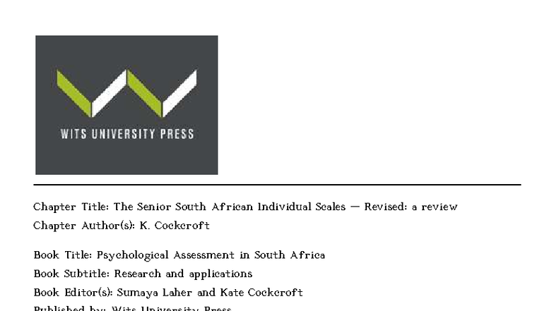 Final Exam Review of SSAIS-R in South African Psychological Testing ...