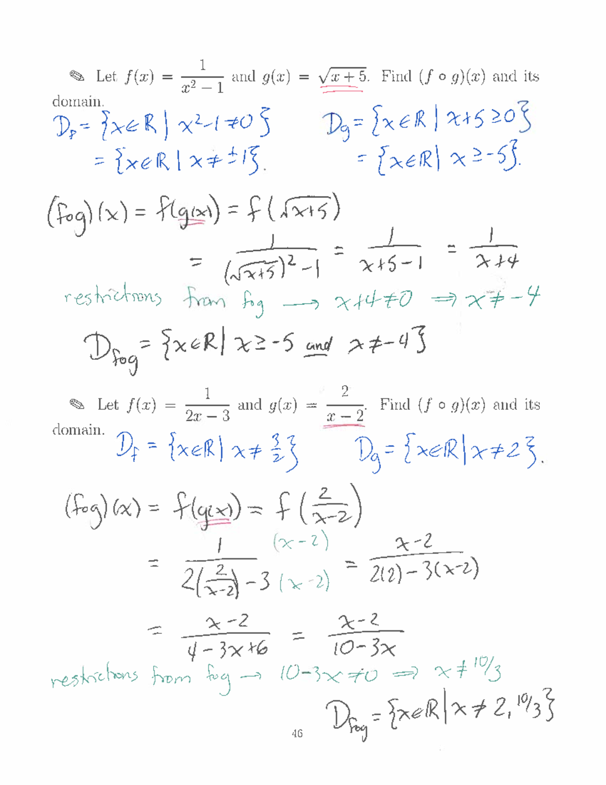 Lecture 30 - Inverse functions - 1 Let f(x) and g(x) Find (fog)(x) and ...