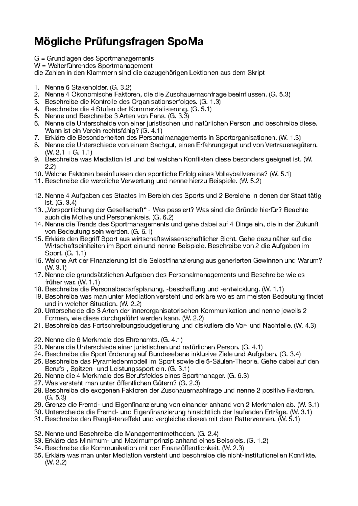 Prüfungsfragen PDF - Mögliche Prüfungsfragen SpoMa G = Grundlagen des ...