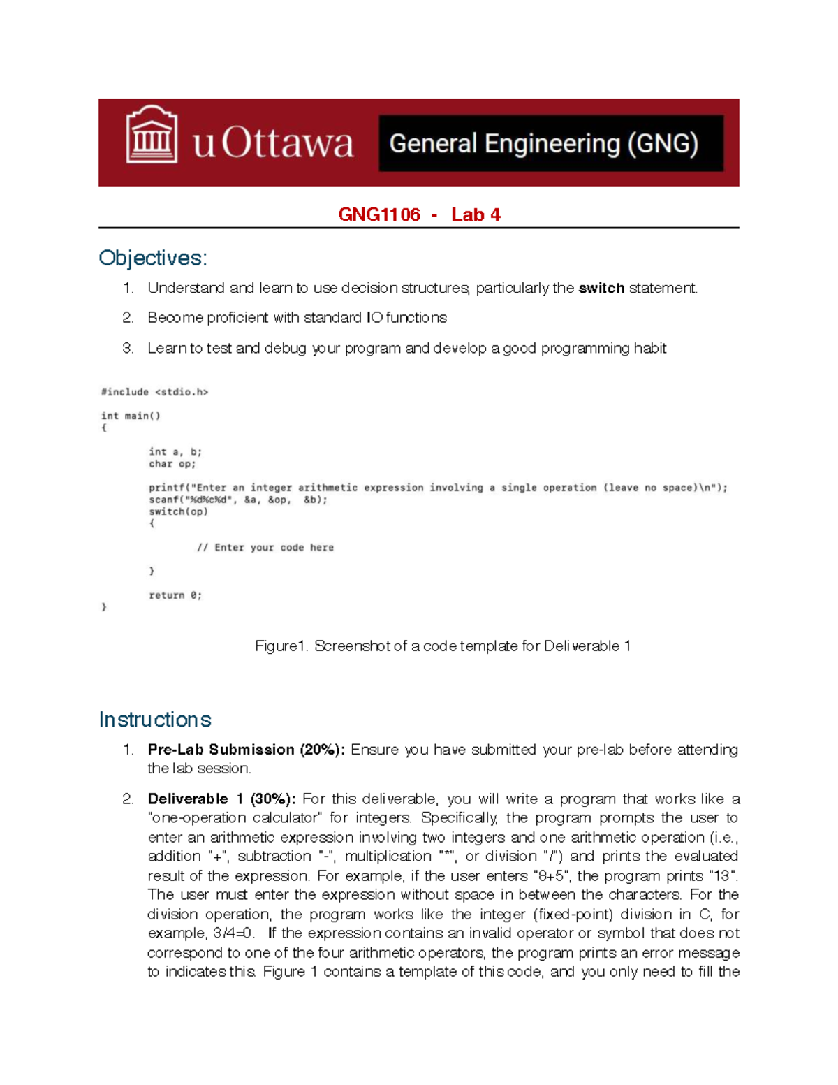 GNG1106 Lab 4: Decision Structures and Standard IO Functions - Studocu