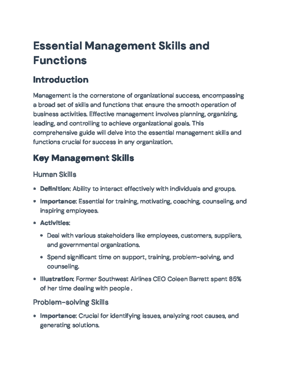 Essential Management Skills and Functions (Course Code: MGMT 101 ...