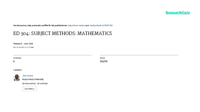 ED 304: SUBJECT METHODS: MATHEMATICS - Teaching Strategies and ...