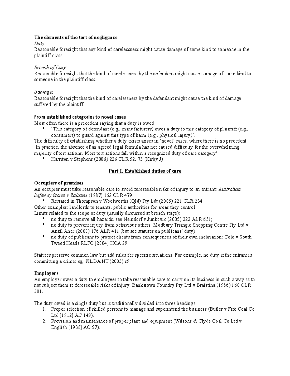 LAW101: Lecture 2 Notes on Tort of Negligence and Duty of Care - Studocu