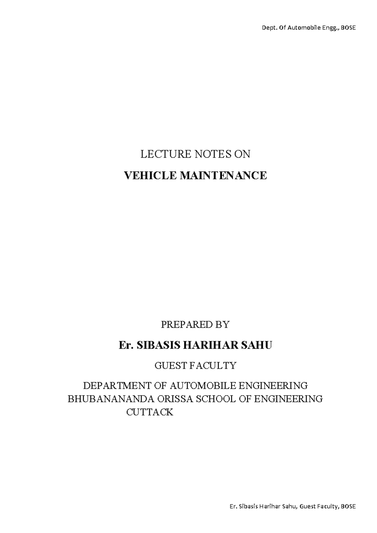 Vehicle Maintenance Notes Material - LECTURE NOTES ON VEHICLE ...