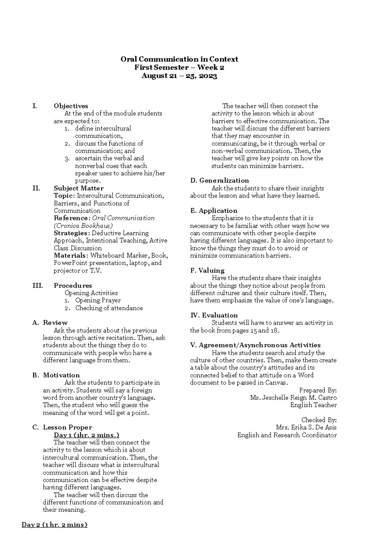 Lesson Plan Mod 2: Intercultural Communication & Barriers - Studocu