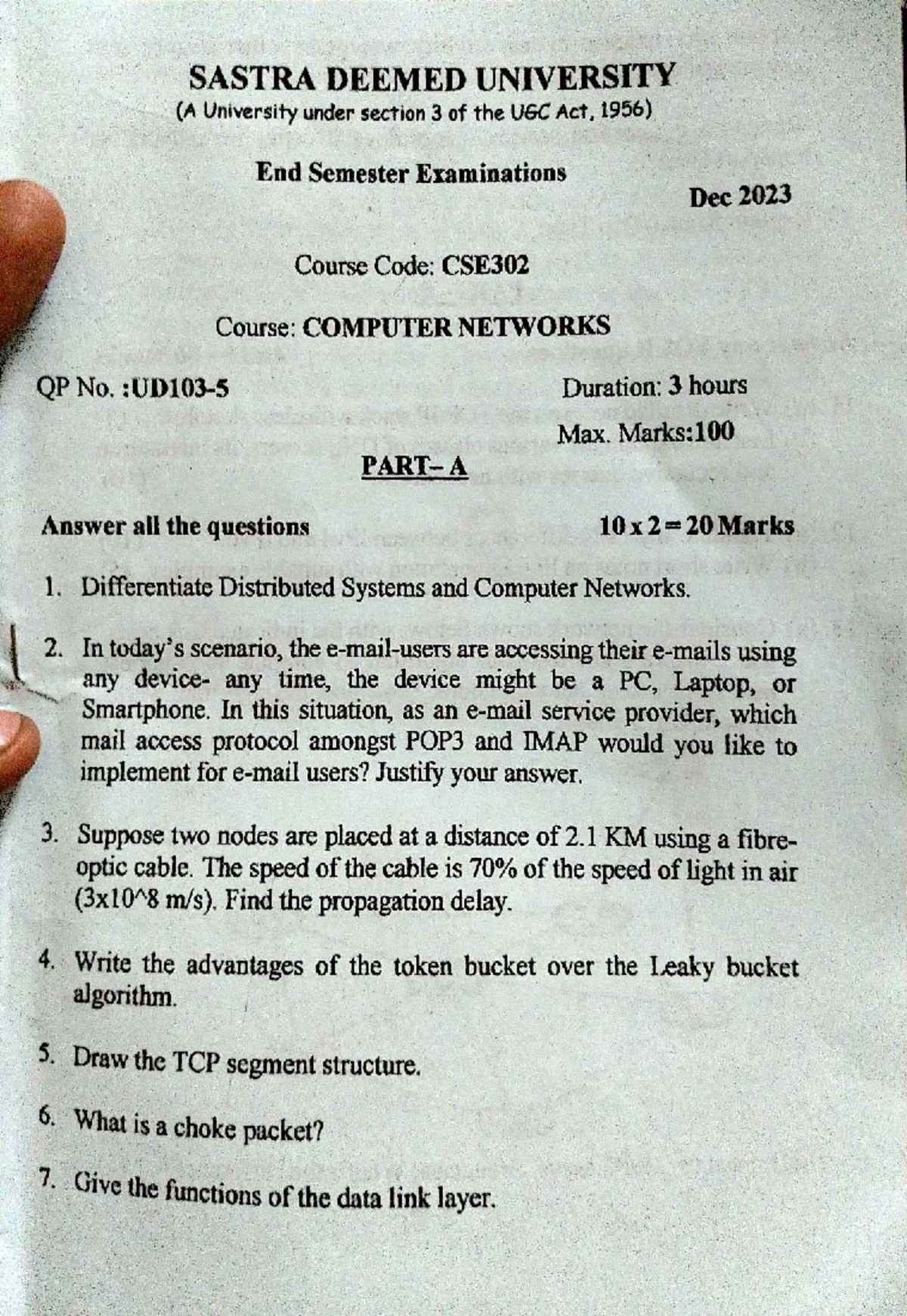 CN CSE302 Final Exam Question Bank - Computer Networks Dec 2023 - Studocu