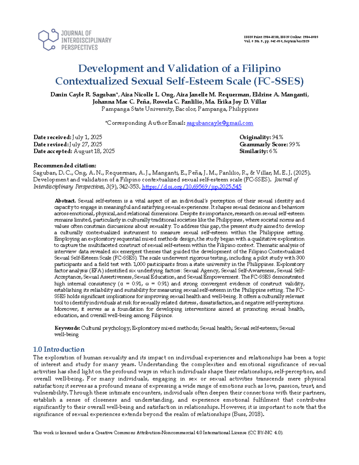 Development and Validation of the Filipino Contextualized Sexual Self ...