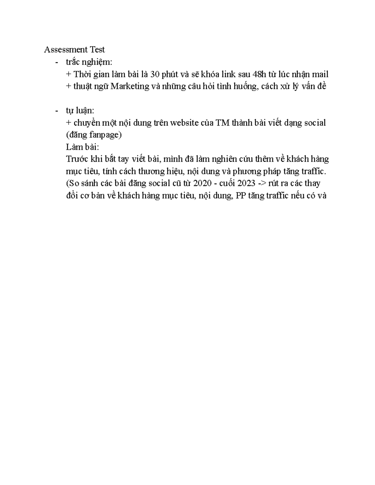 Bài test mẫu - Bài test mẫu - Assessment Test - trắc nghiệm: + Thời ...