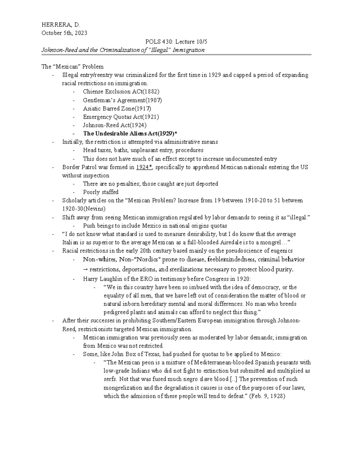 POLS 430 Lecture 10: Mexican Repatriation & Bracero Program Insights ...