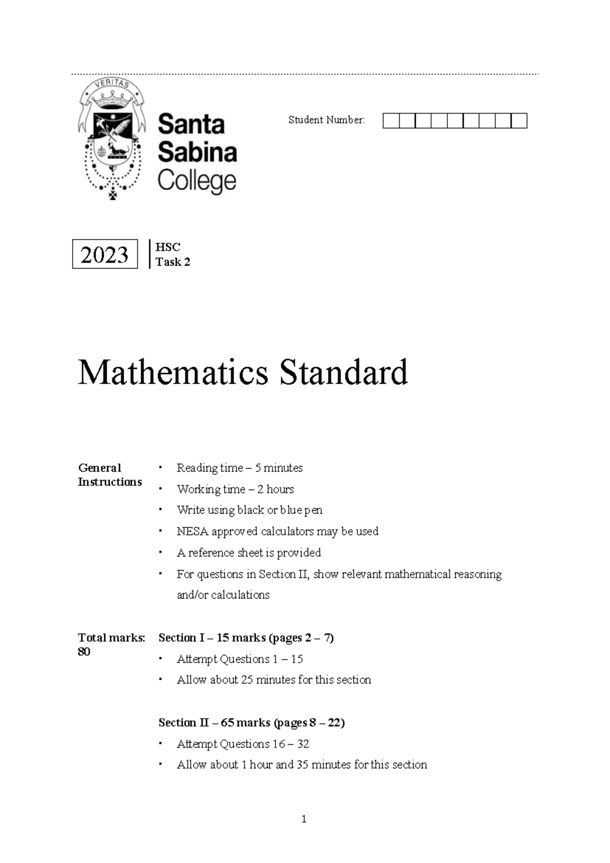 Task 2 2023 HSC Mathematics Standard Exam Paper with Comments - Studocu