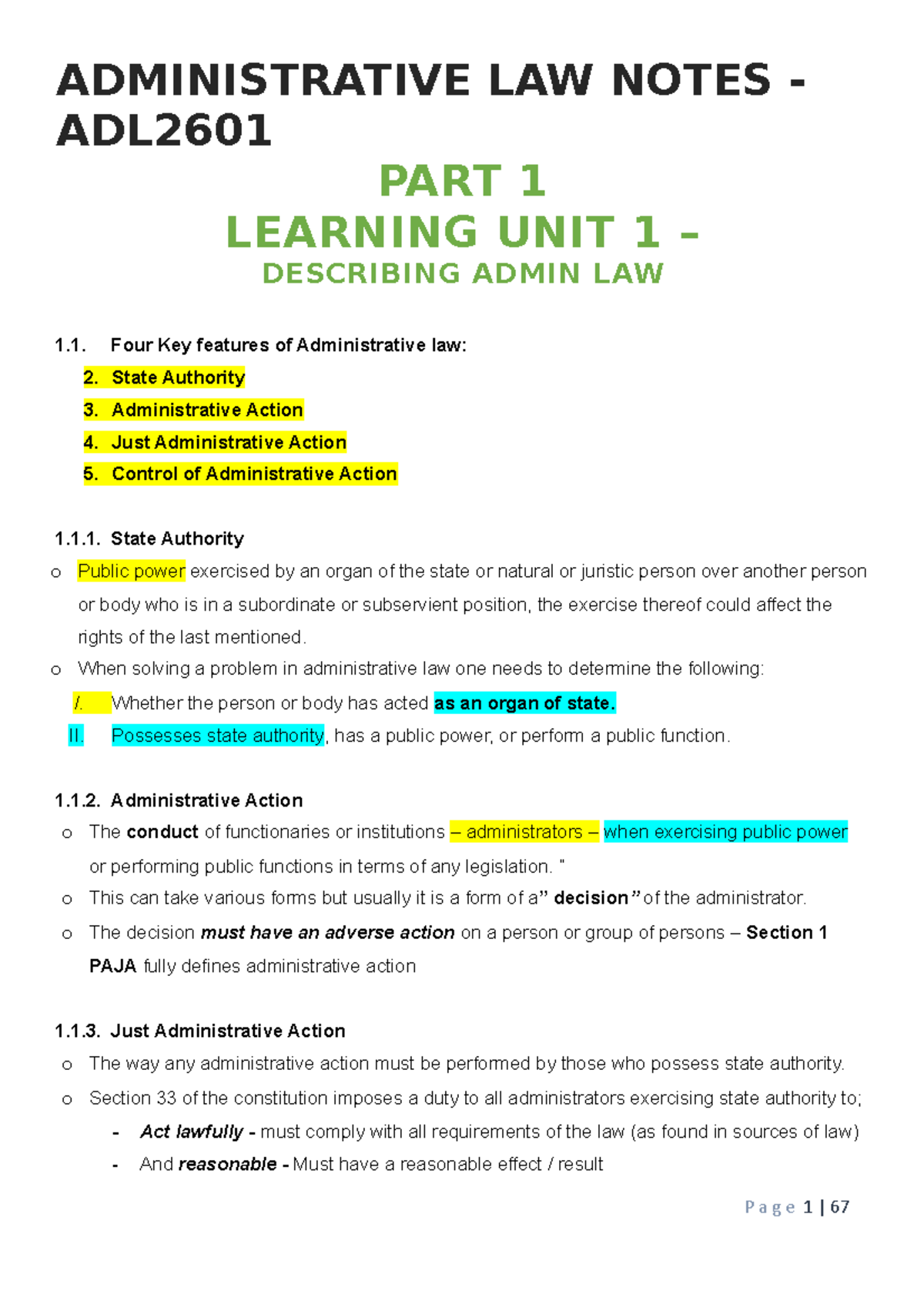 Administrative Law Notes Overview - ADL2601 - Studocu