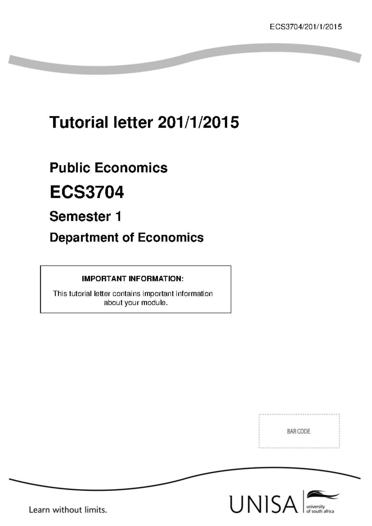 ECS3704-201 Public Economics Tutorial Letter 2 (2015) - Studocu