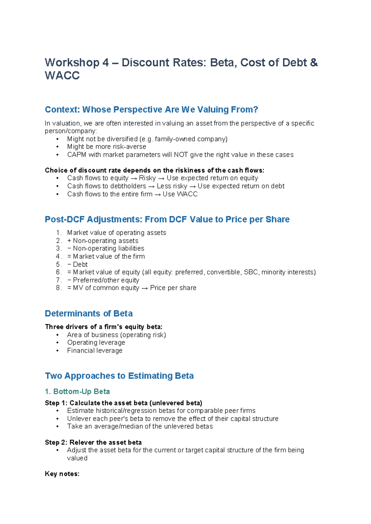 Workshop 4: Discount Rates, Beta, Cost of Debt & WACC Analysis ...