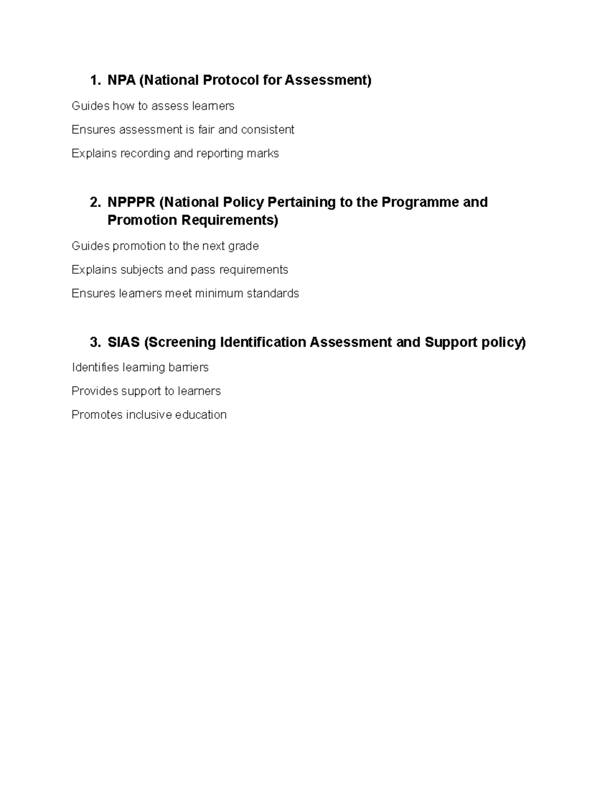The schools policies - 1. NPA (National Protocol for Assessment) Guides ...