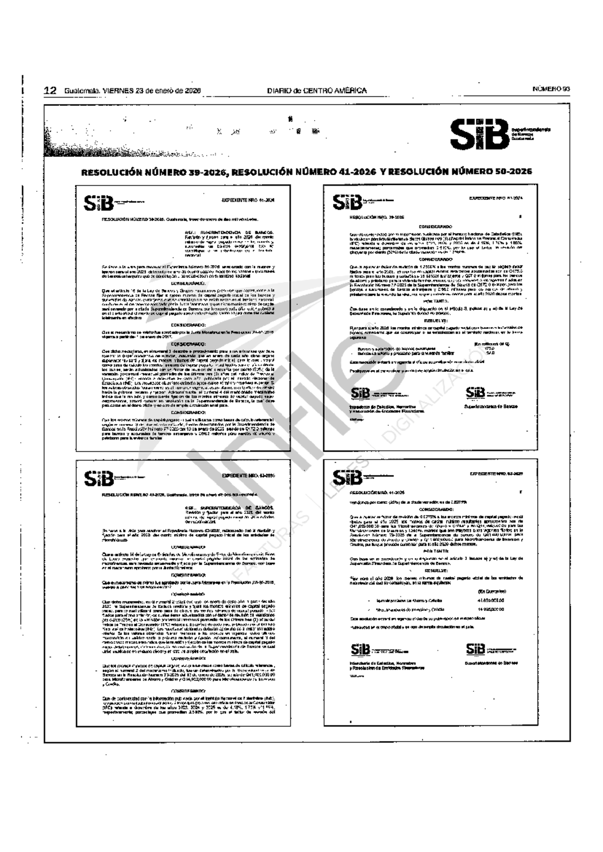 Resoluciones SIB 39-2026, 41-2026 y 50-2026 sobre Capital Mínimo - Document Preview