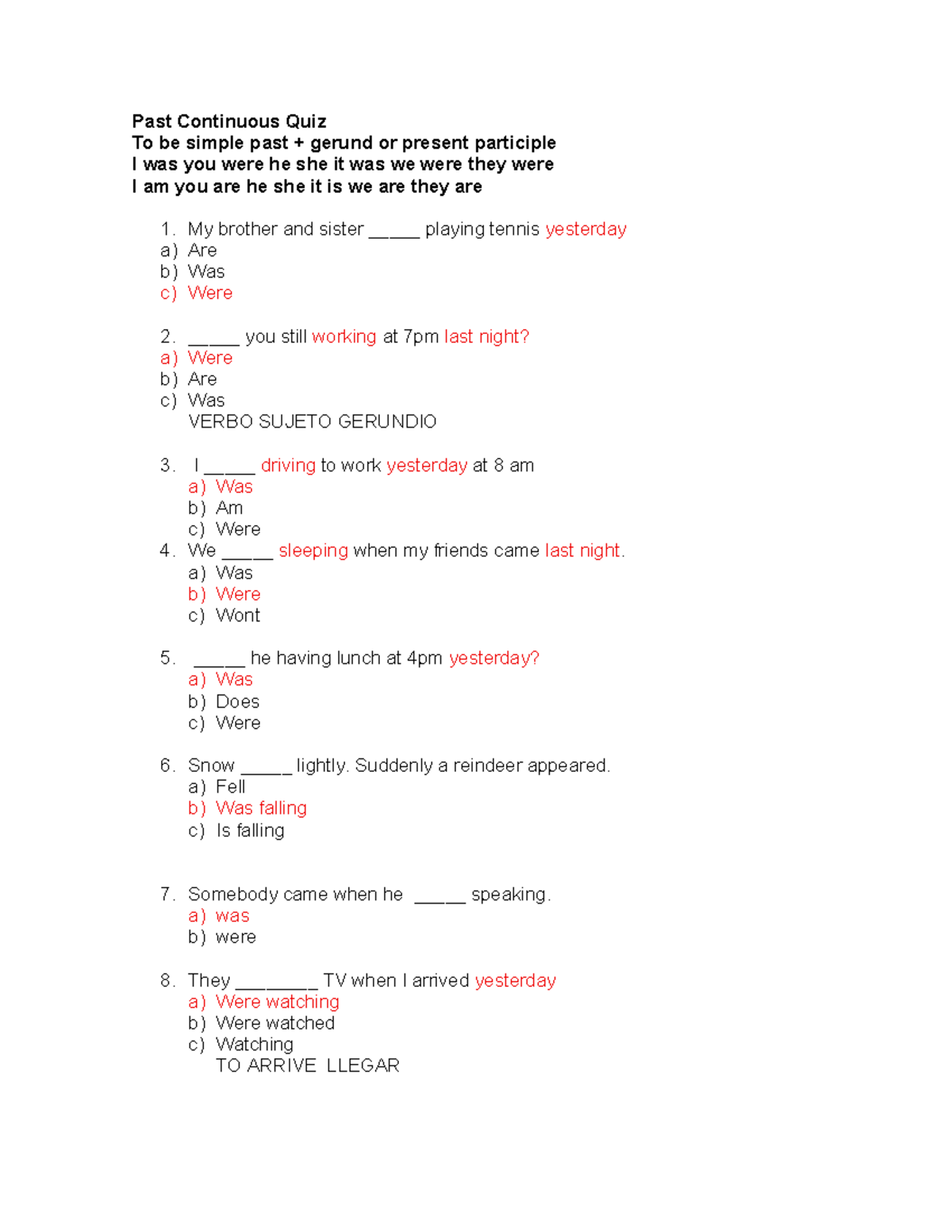 Past Continuous Quiz EFO (3) - Verb Tenses Practice - Studocu