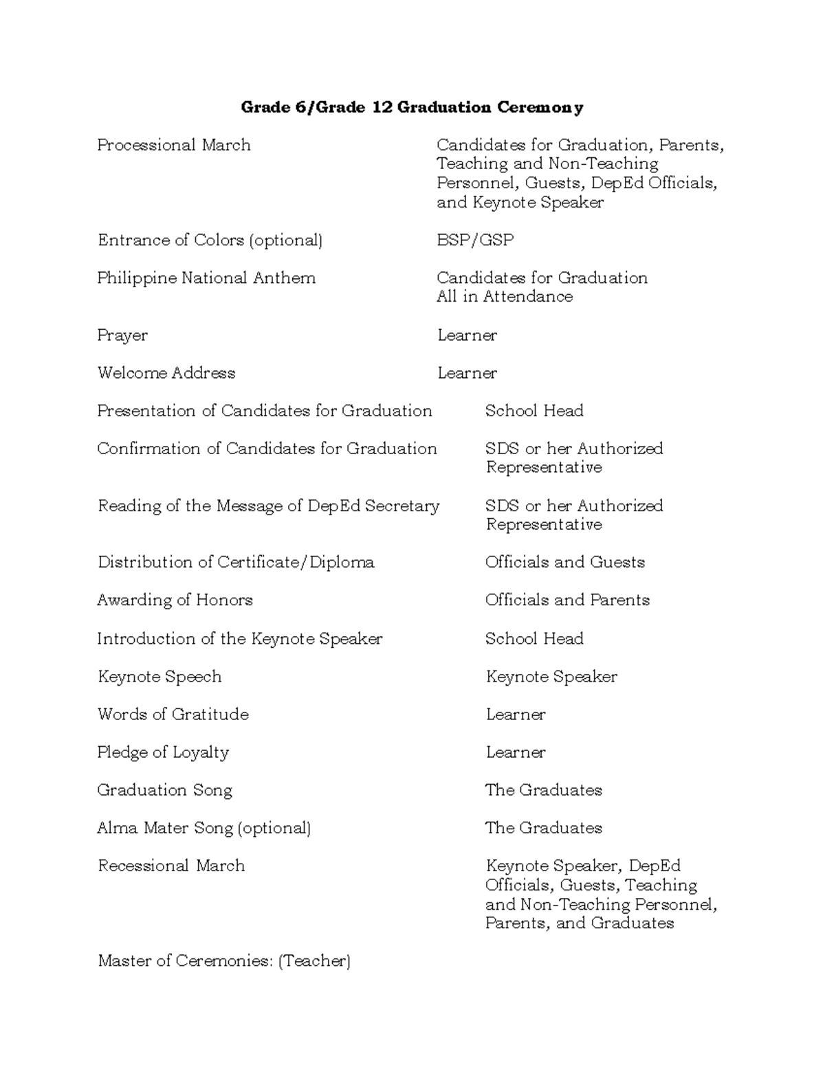 EOSY Rites Program Flow for Grade 6 and Grade 10 SY 2023-2024 - Studocu