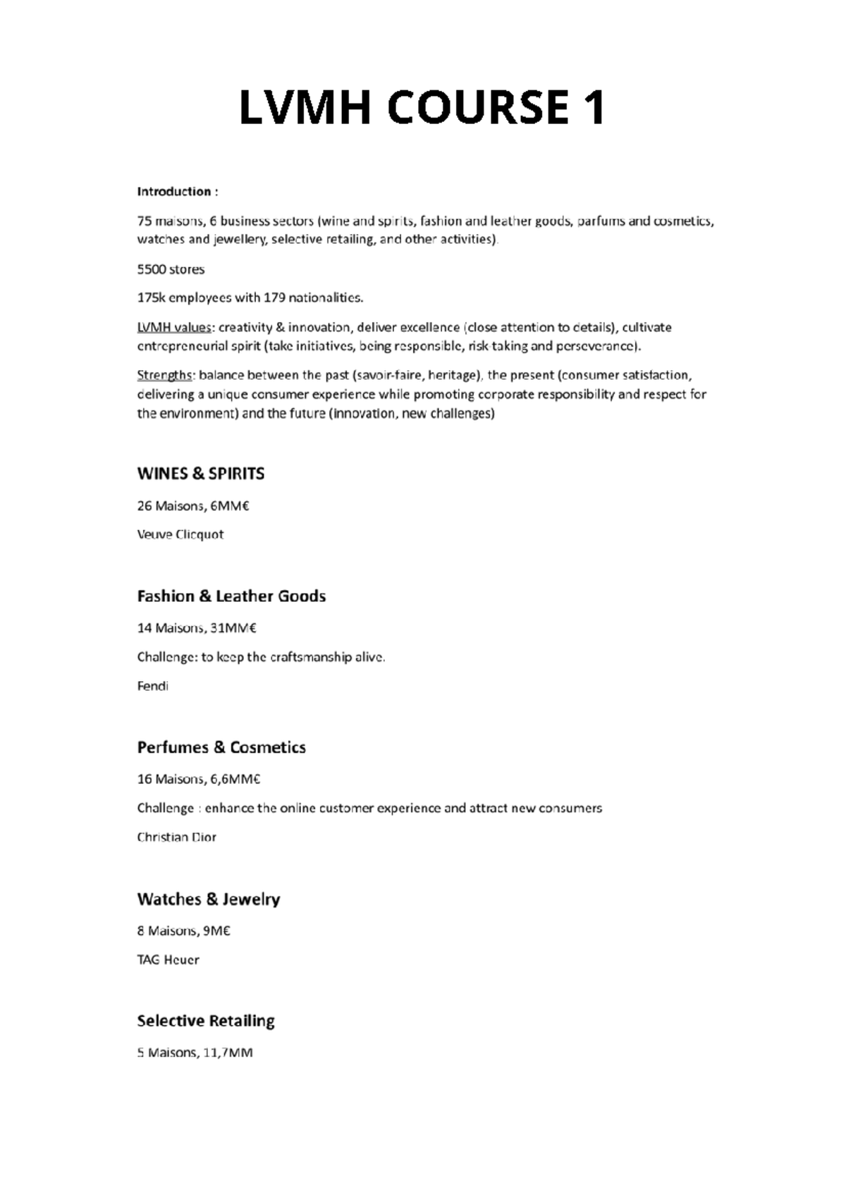 LVMH Course 1 - Module 1 Detailed Course Notes on Business Strategies ...