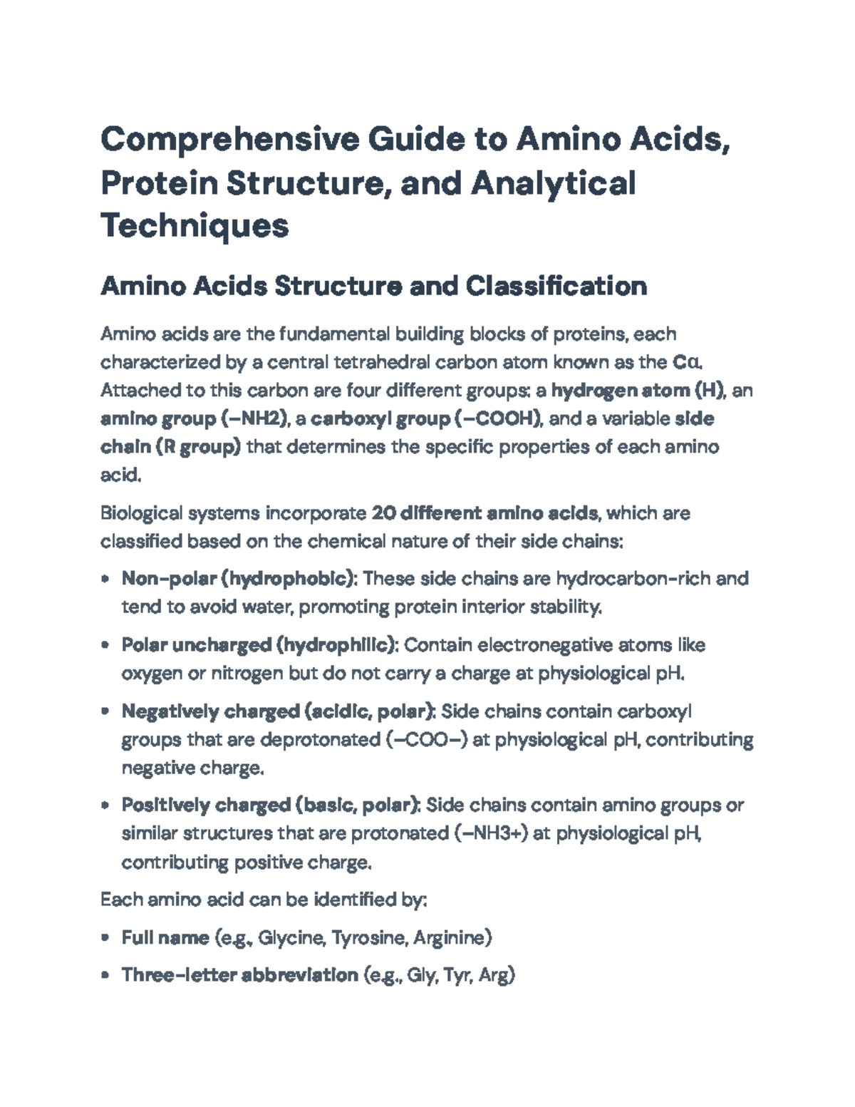 Comprehensive Guide to Amino Acids & Protein Structure Techniques - Studocu