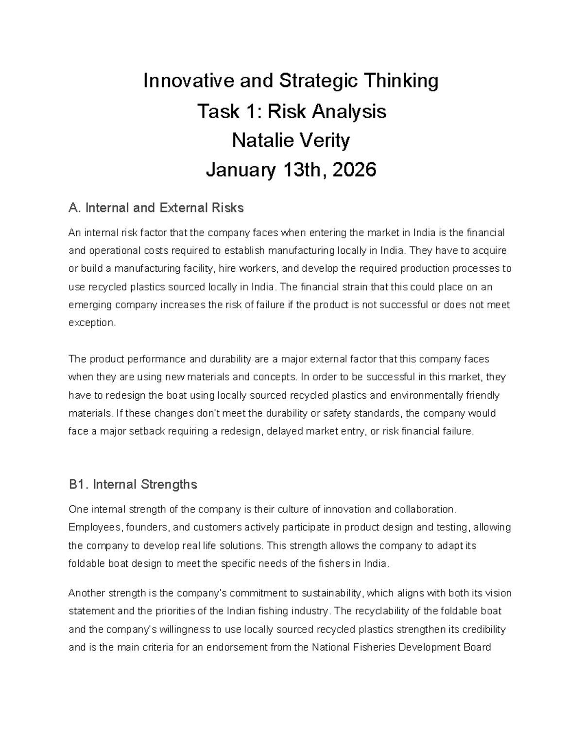 Innovative and Strategic Thinking Task 2: Risk Analysis Overview - Studocu