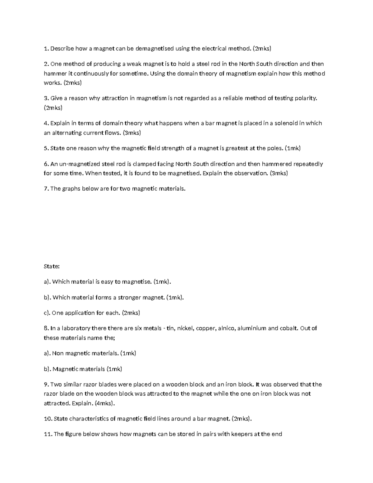 F2 Magnetism Concepts and Applications - Cat 1 Exam Questions - Studocu