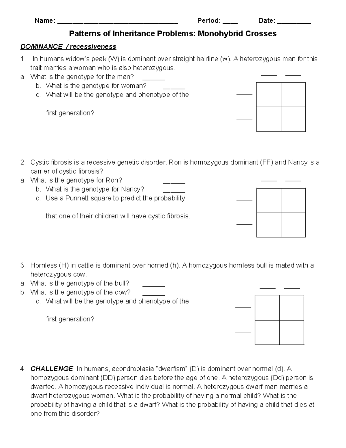 Patterns of Inheritance Problems: Monohybrid Crosses (Genetics) - Studocu