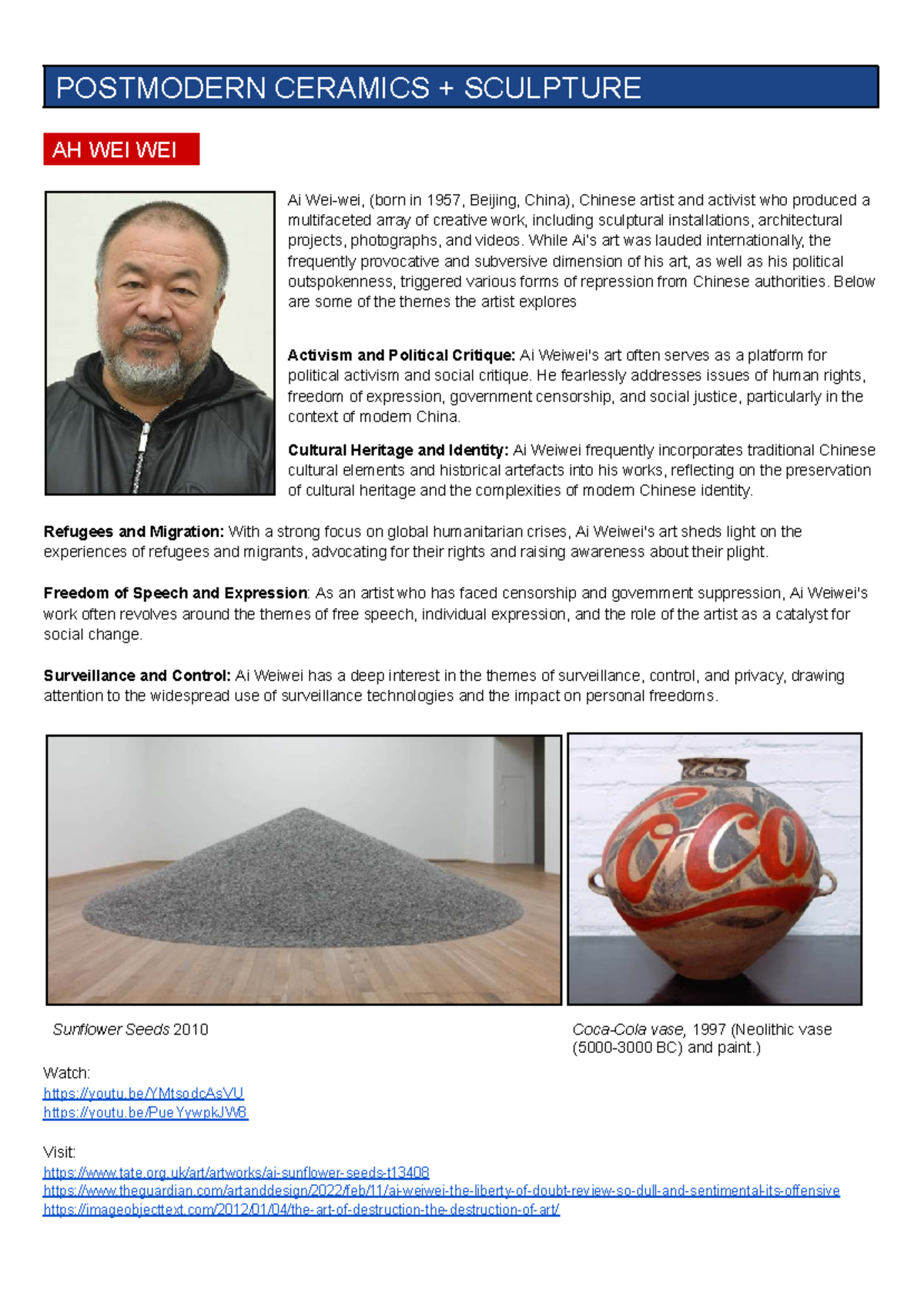 Postmodern Ceramics & Sculpture: Themes and Artists Analysis - Studocu