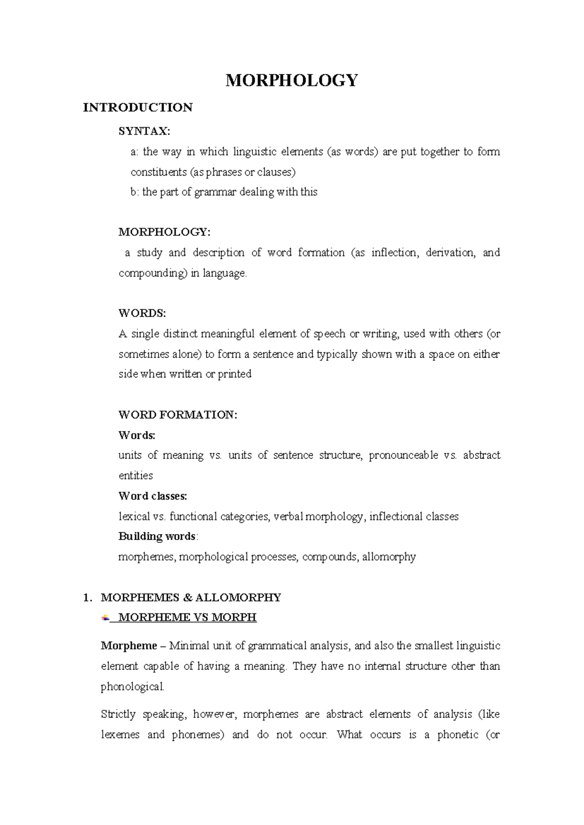 Morphology and Syntax Overview: Key Concepts and Processes - Studocu