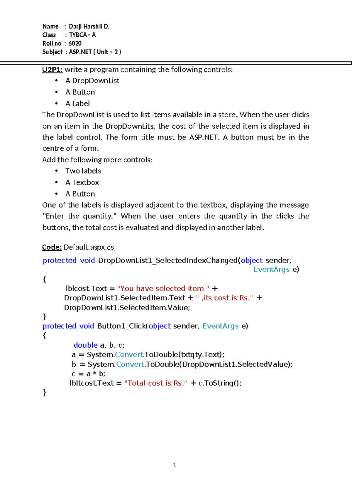 Assignmet 2 - Assignment - Class : TYBCA - A Roll no : 6020 Subject ...