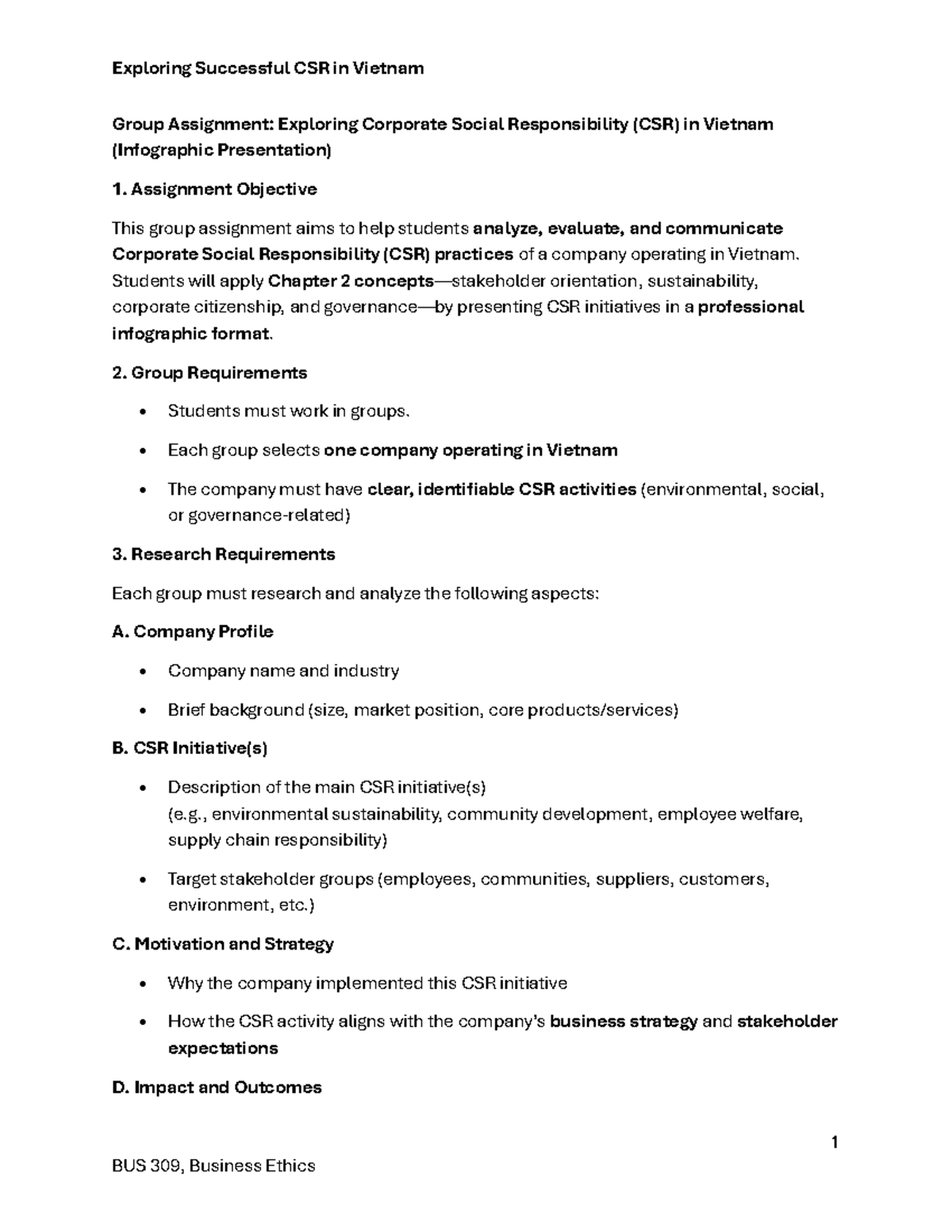 BUS 309 Group Assignment: CSR Practices in Vietnam Infographic - Studocu