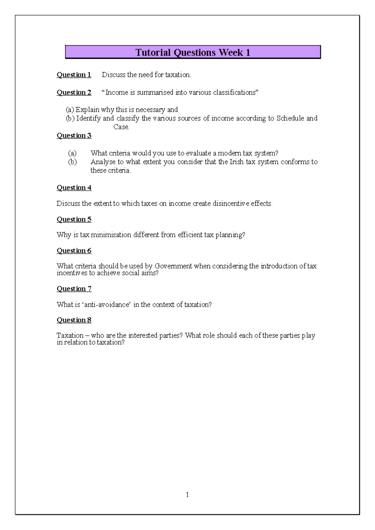 TX4305+Tutorial+1+Tax+Theory-1 - Tutorial Questions Week 1 Question 1 ...