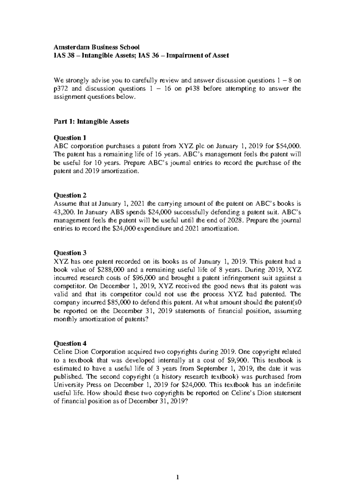 IAS38 & IAS36 Week 3 Assignment Questions: Intangible Assets ...