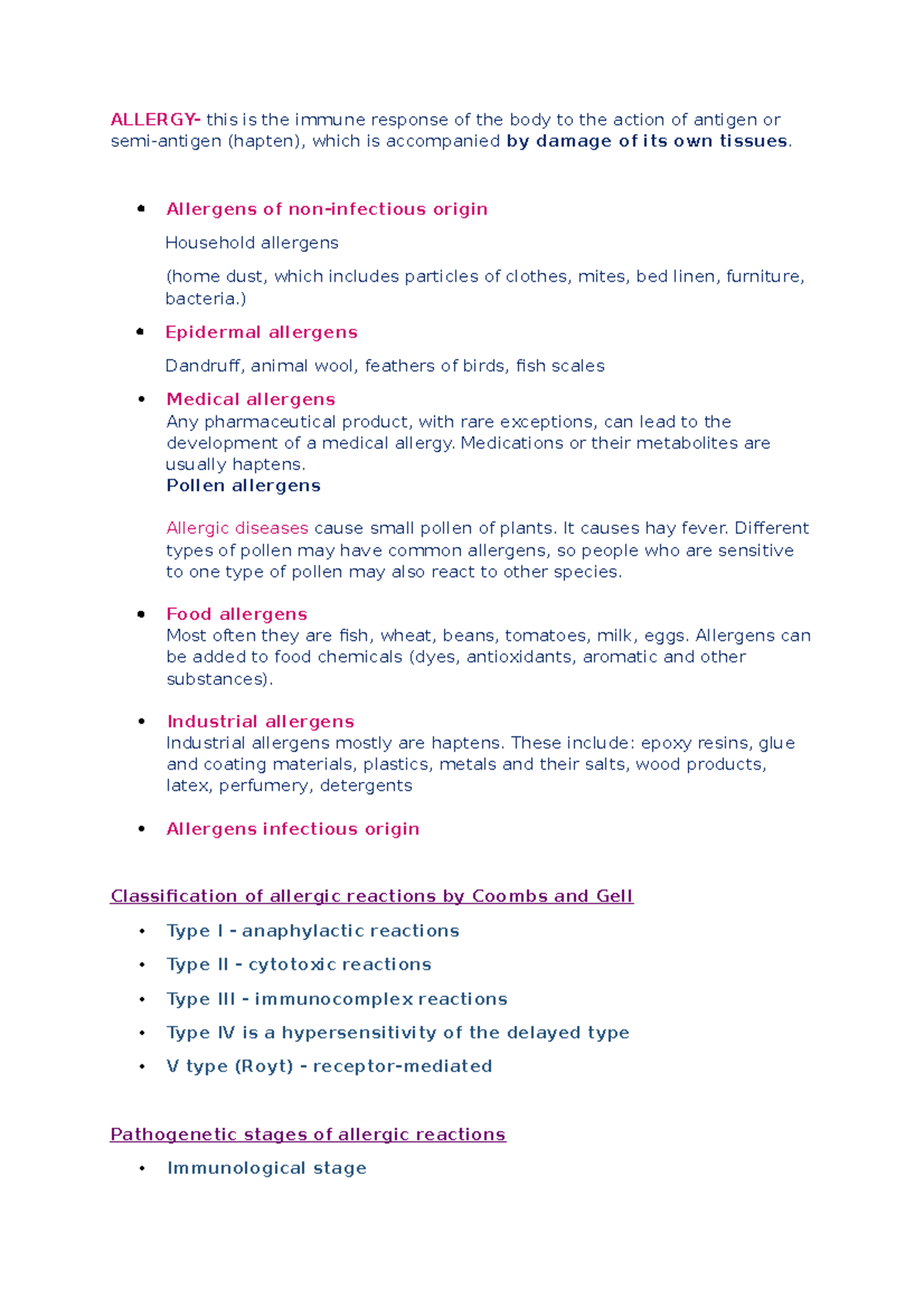 Allergy Overview: Types, Causes, and Mechanisms Explained - Studocu
