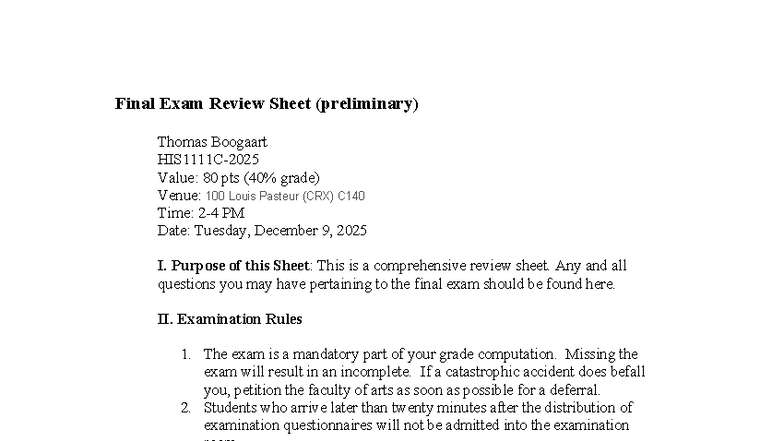 Final Exam Review Sheet for 2025: Key Concepts & Guidelines - Studocu