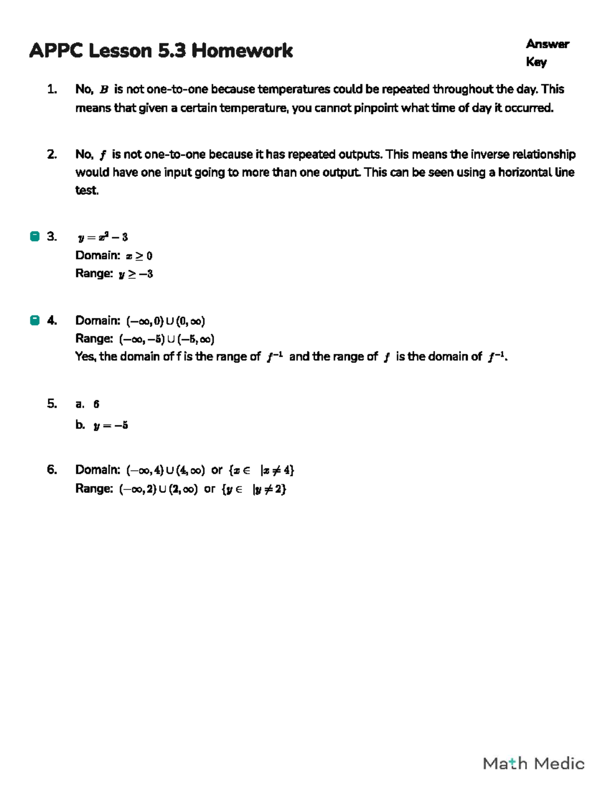 APPC Lesson 5.3 Homework Answer Key - Math Medic - Studocu