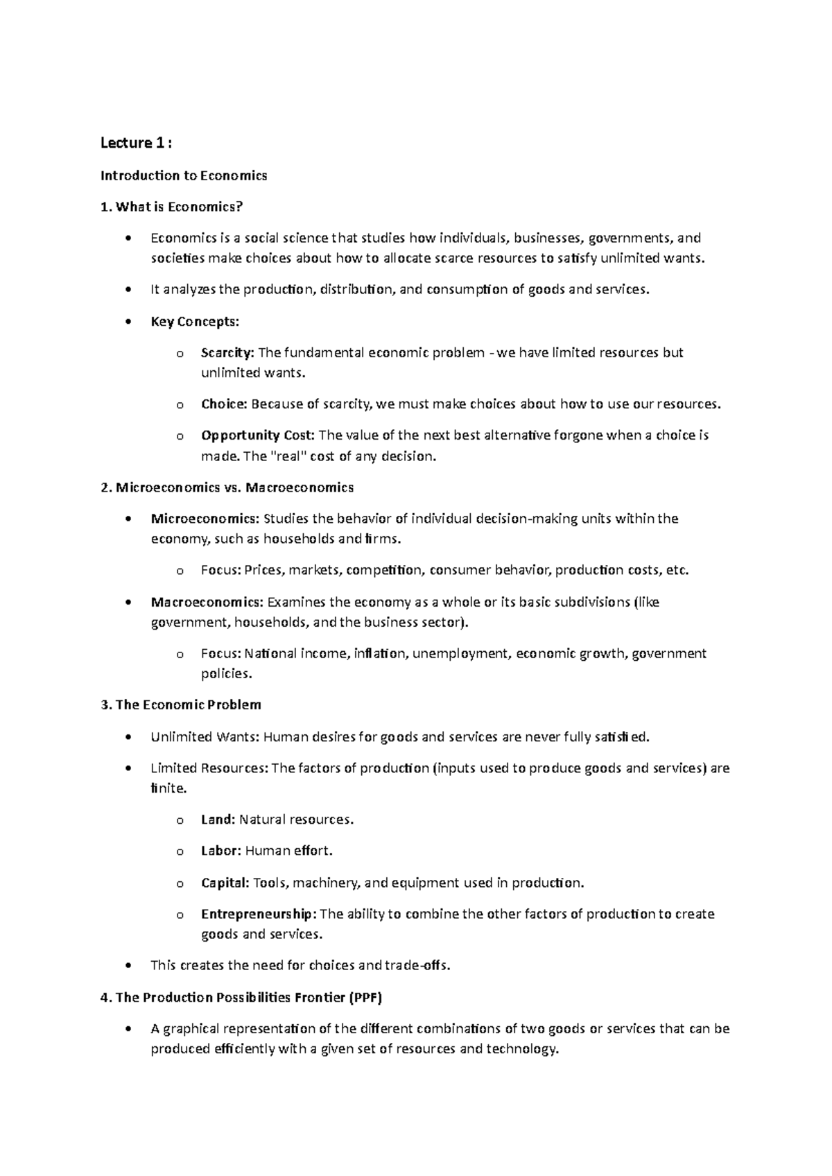 Lecture 1-note - Lecture 1 : Introduction to Economics 1. What is ...