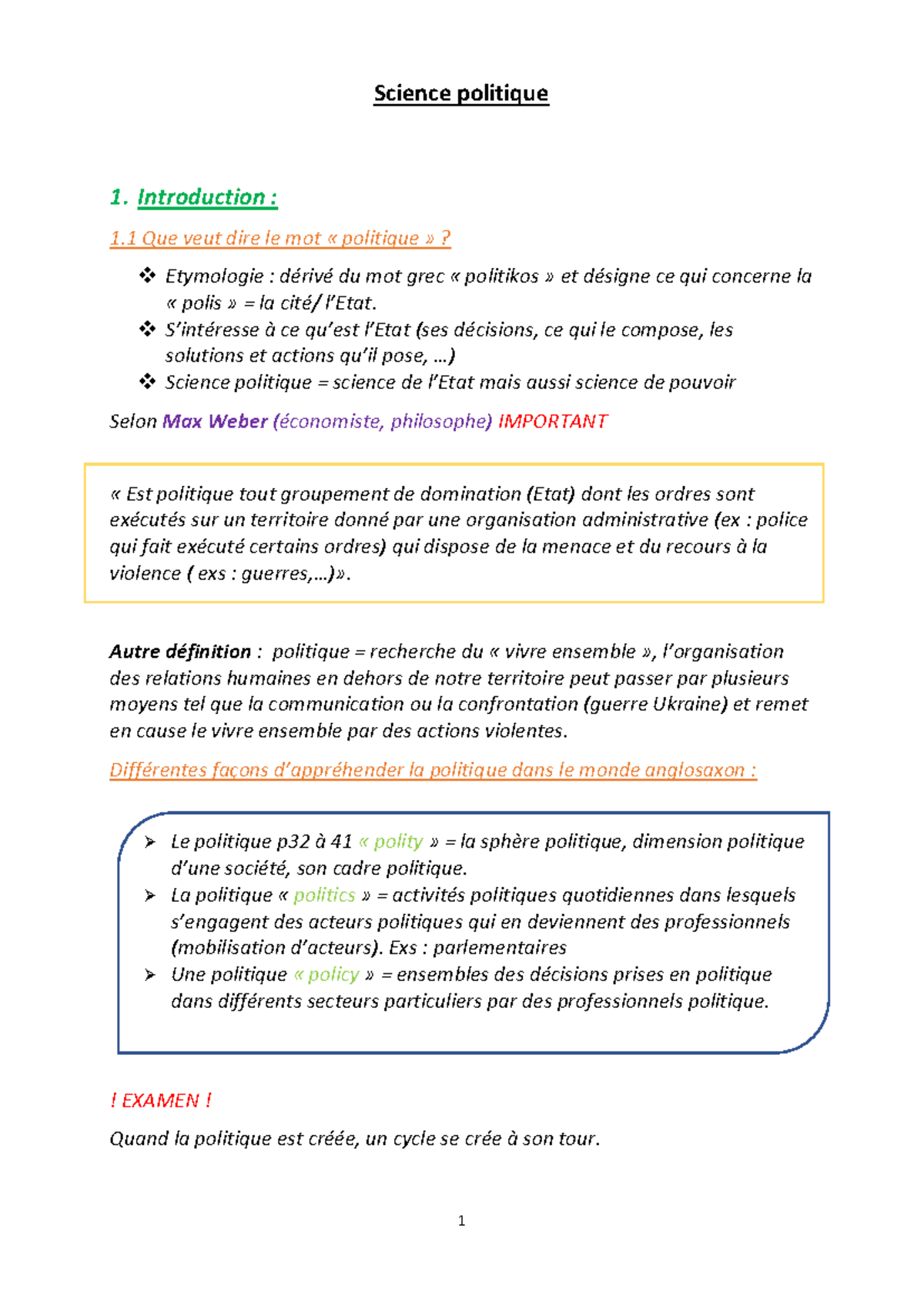 Synthèse des Concepts Clés en Science Politique 1 (SC.PO) - Studocu
