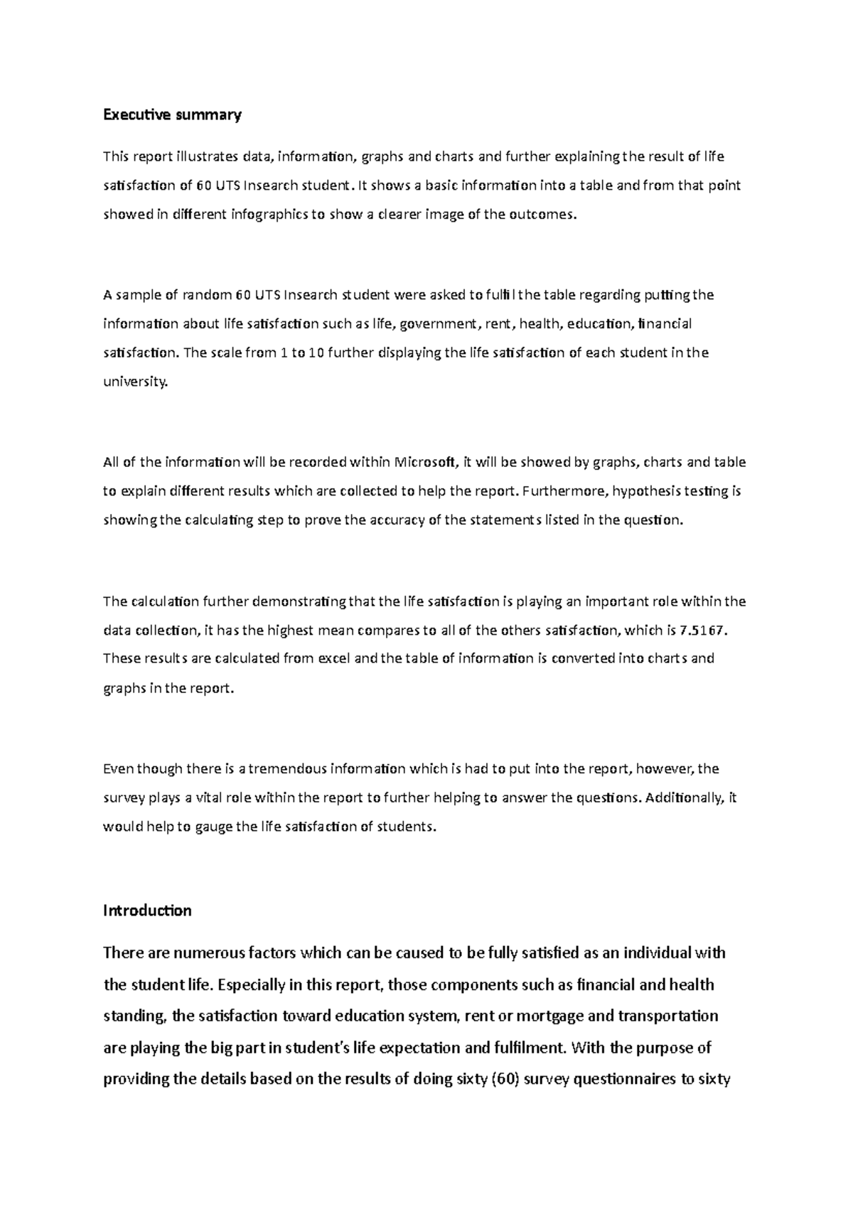 Statistic report 2 - Executive summary This report illustrates data ...