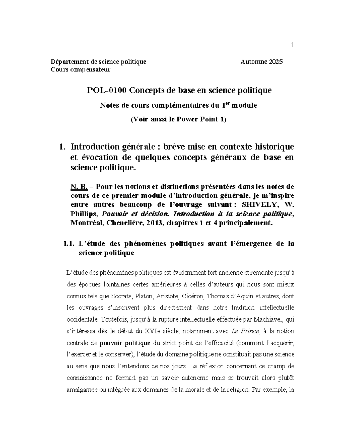POL-0100 Notes de Cours Complémentaires - Concepts de Base en Science ...