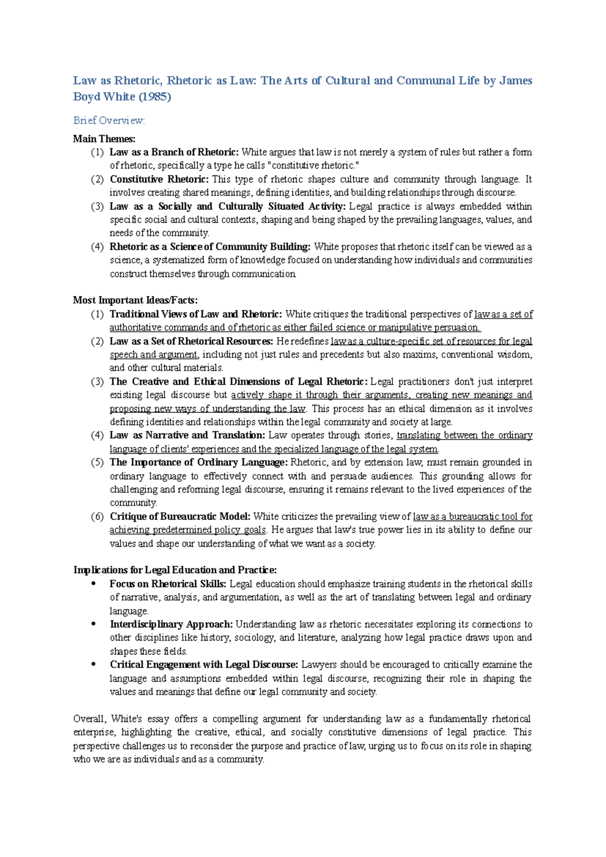 Legal Rhetoric and Responsibilities: Insights from Boyd White & Veitch ...