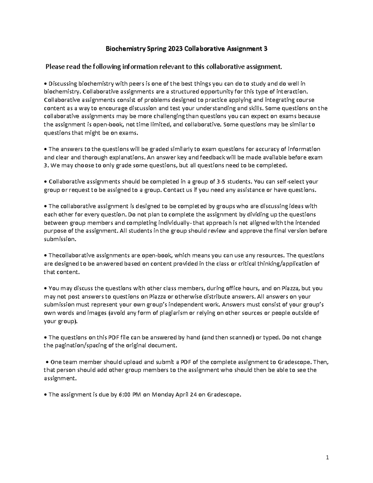 Biochemistry Spring 2023 Collaborative Assignment 3 Guide - Studocu