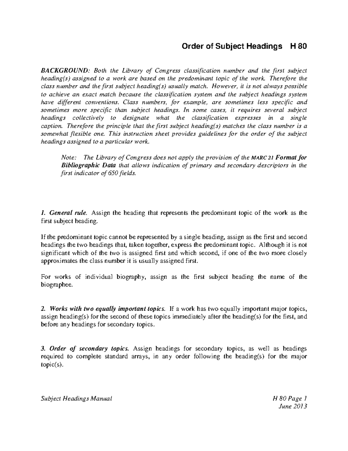 H0080 Guidelines on Subject Headings Order and Classification - Studocu
