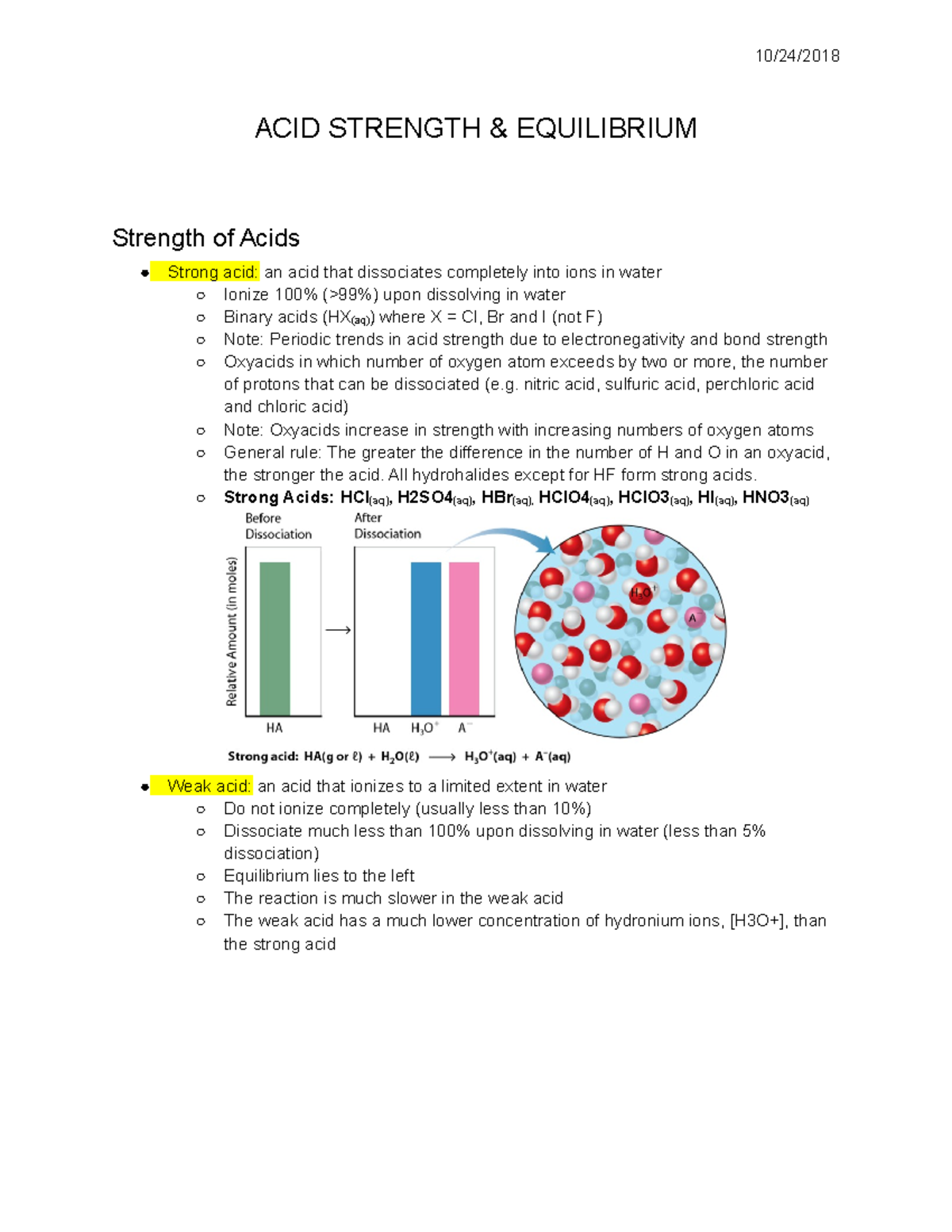 8.7 Acid Strength Equilibrium - 10/24/ ACID STRENGTH & EQUILIBRIUM ...